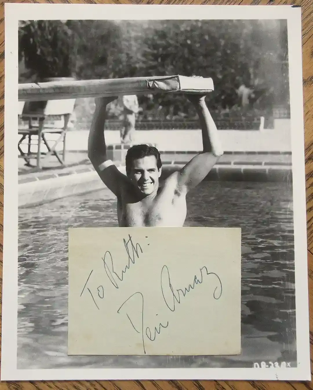 DESI ARNAZ vintage hand-signed autograph with swimming pool photo