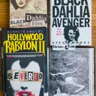 Black Dahlia book collection and crime scene photo of bisected Elizabeth Short’s body