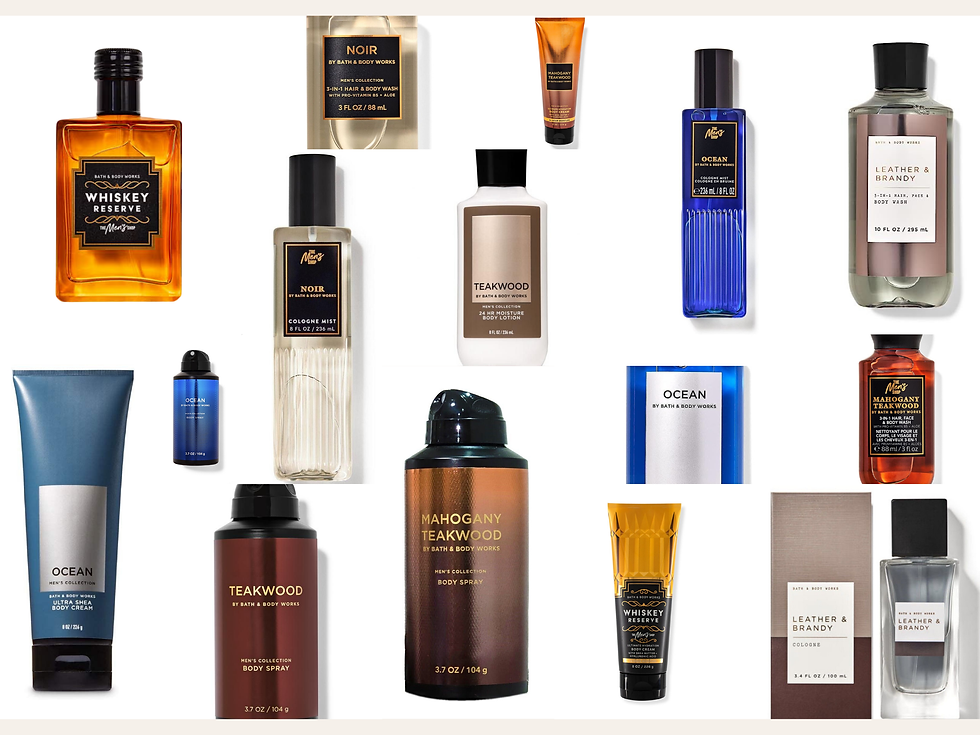 A selection of Bath & Body Works Scents for men