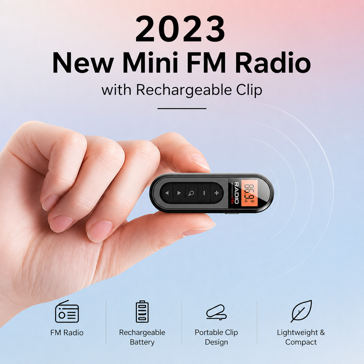 2023 New Mini FM Radio with Rechargeable Clip