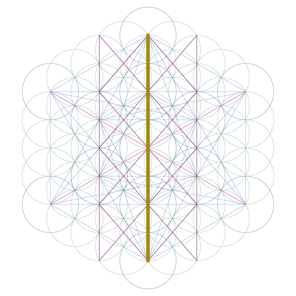 Rune dessinée à partir de la Graine de Vie (Hagalaz) dans les proportions du Nombre d'Or