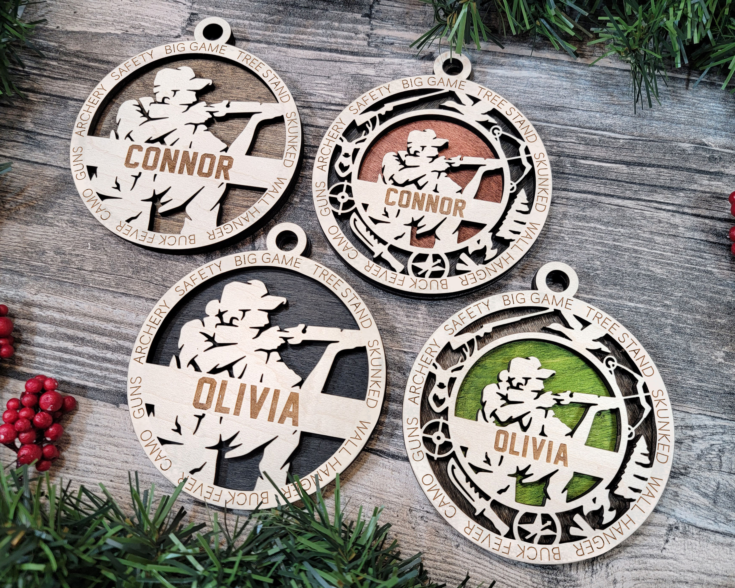 Wood Engraved Hunting Christmas Ornament - Sports Ornament