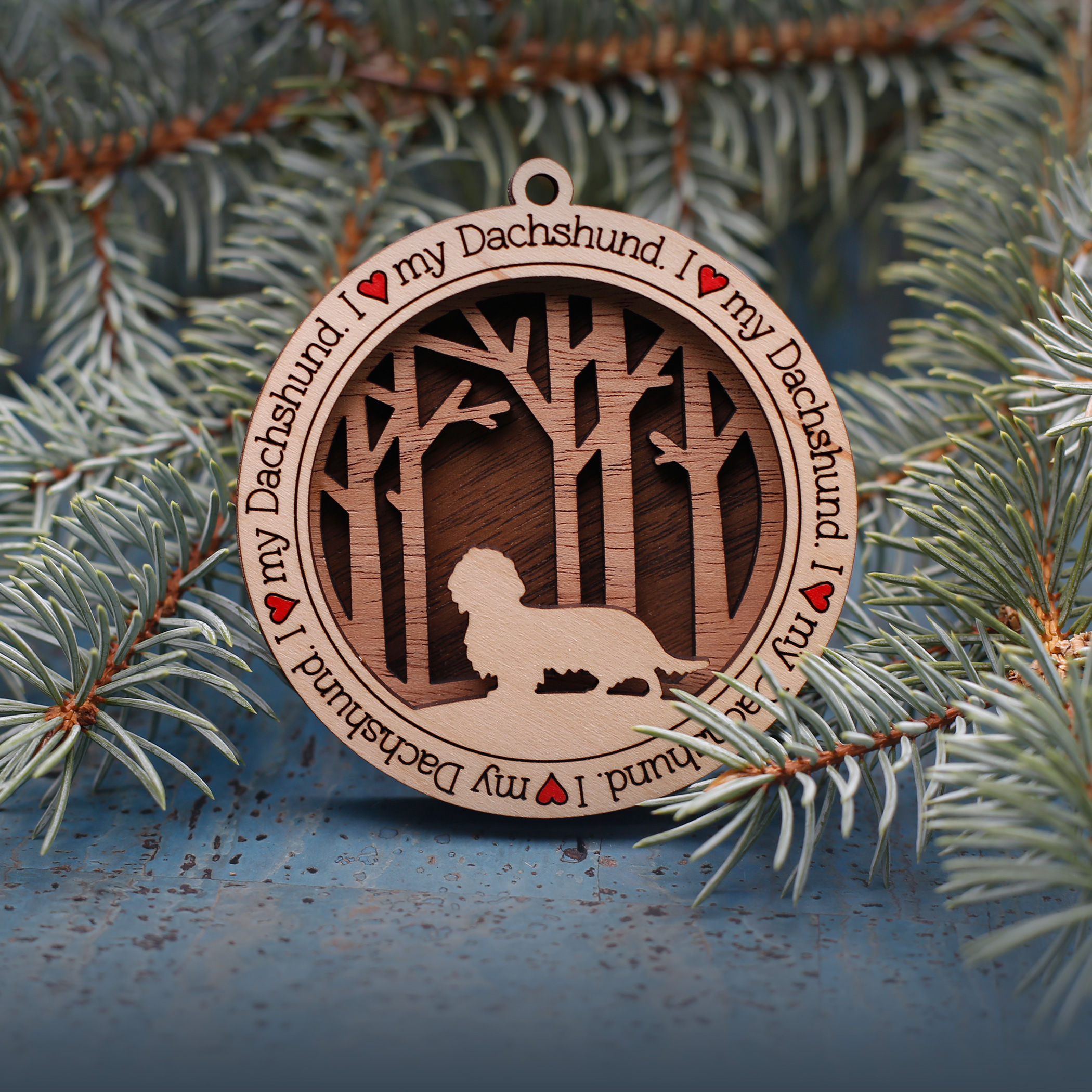 I Love My Dachshund Ornament (Long Hair)