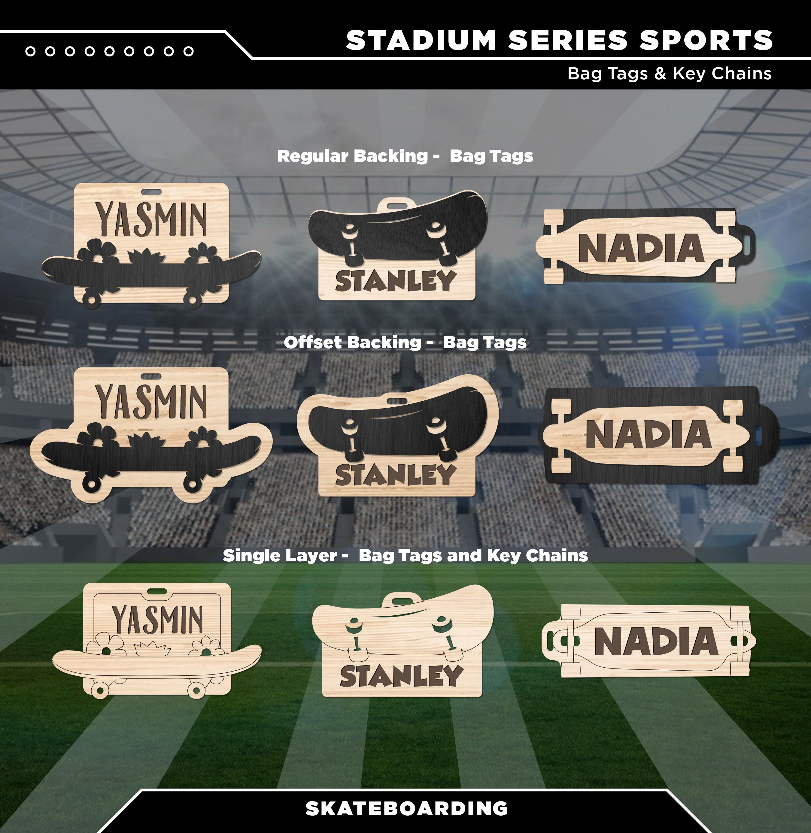 Skateboarding Stadium Series Keychains and Bag Tags