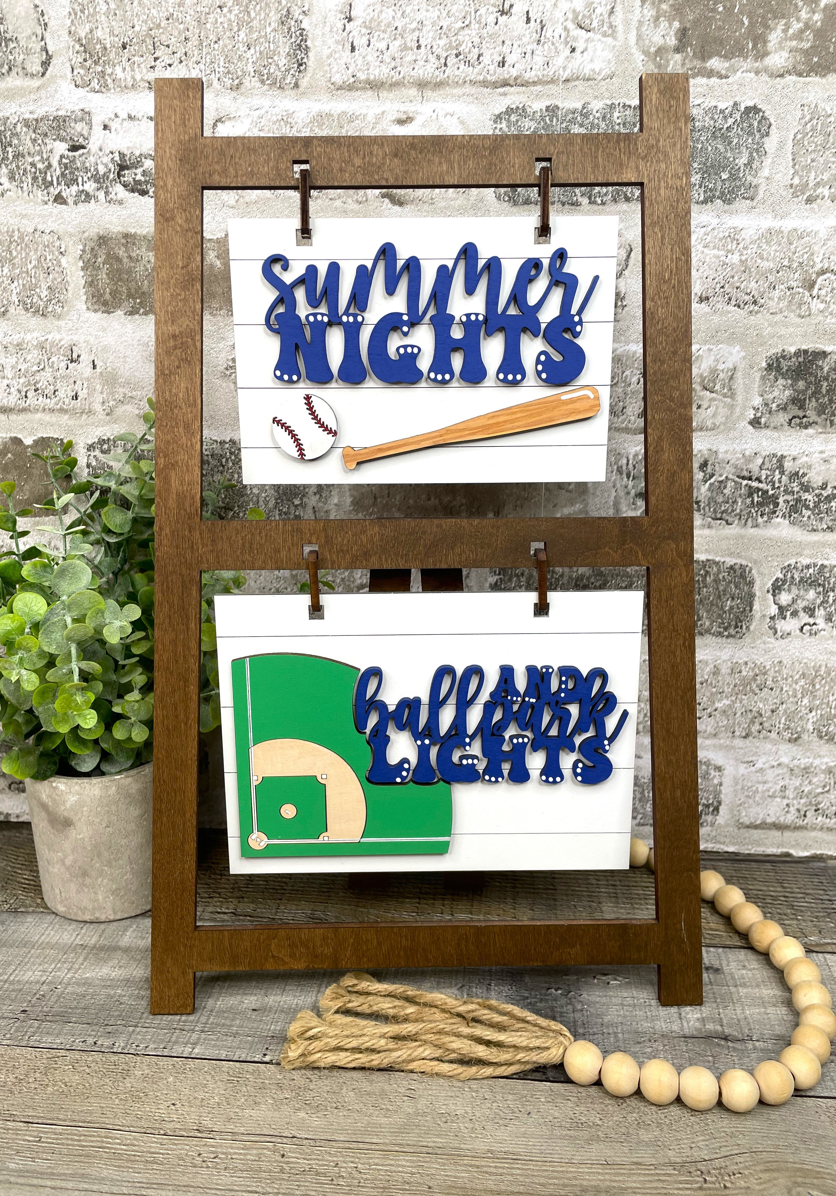 Summer Nights and Baseball Lights Add-On Set for Wooden Ladder Picture Frame