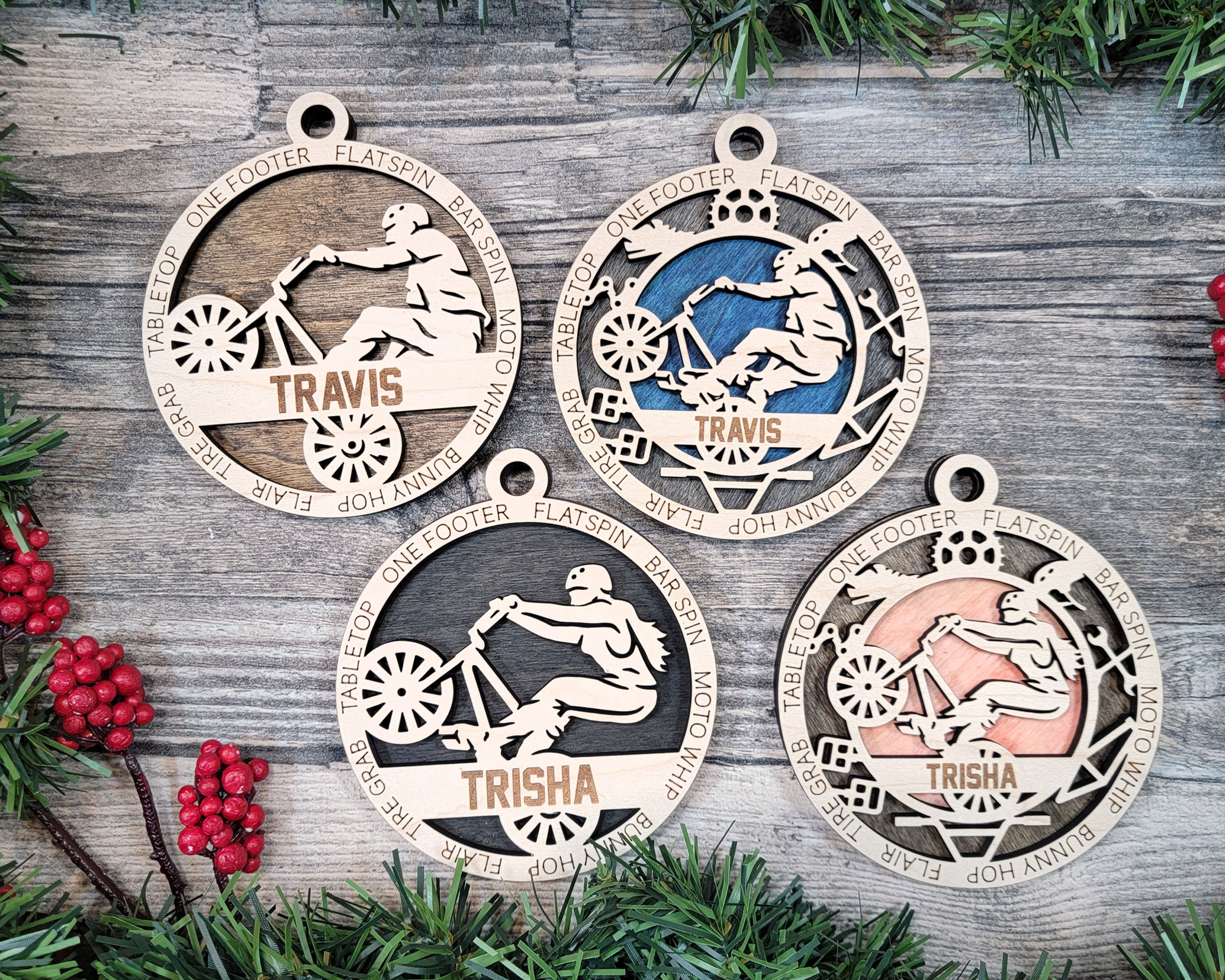 Wood Engraved BMX Christmas Ornament - Sports Ornaments