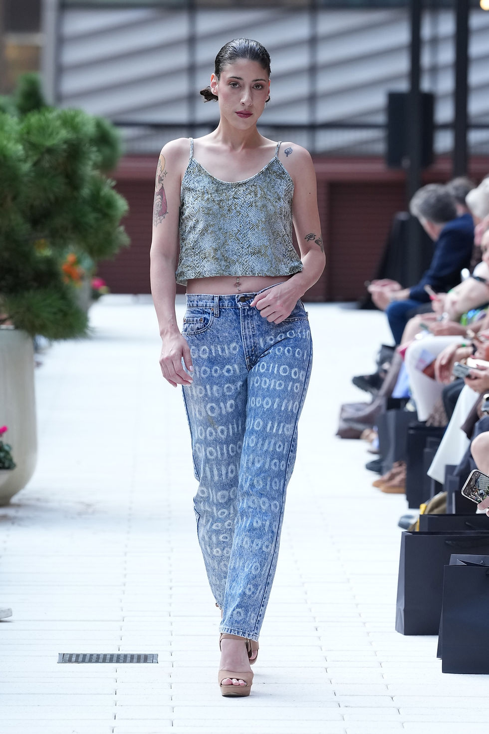 Thumbnail: Upcycled Vintage Hand Painted Binary Code Jeans sz 28X30