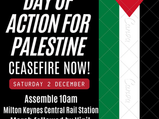 Free Palestine march organised in MK as Israeli PM signals bombing will resume with "full force"