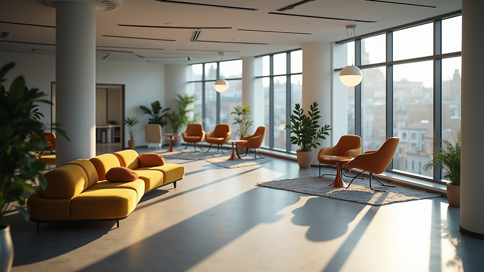 High angle view of a modern office space with flexible seating