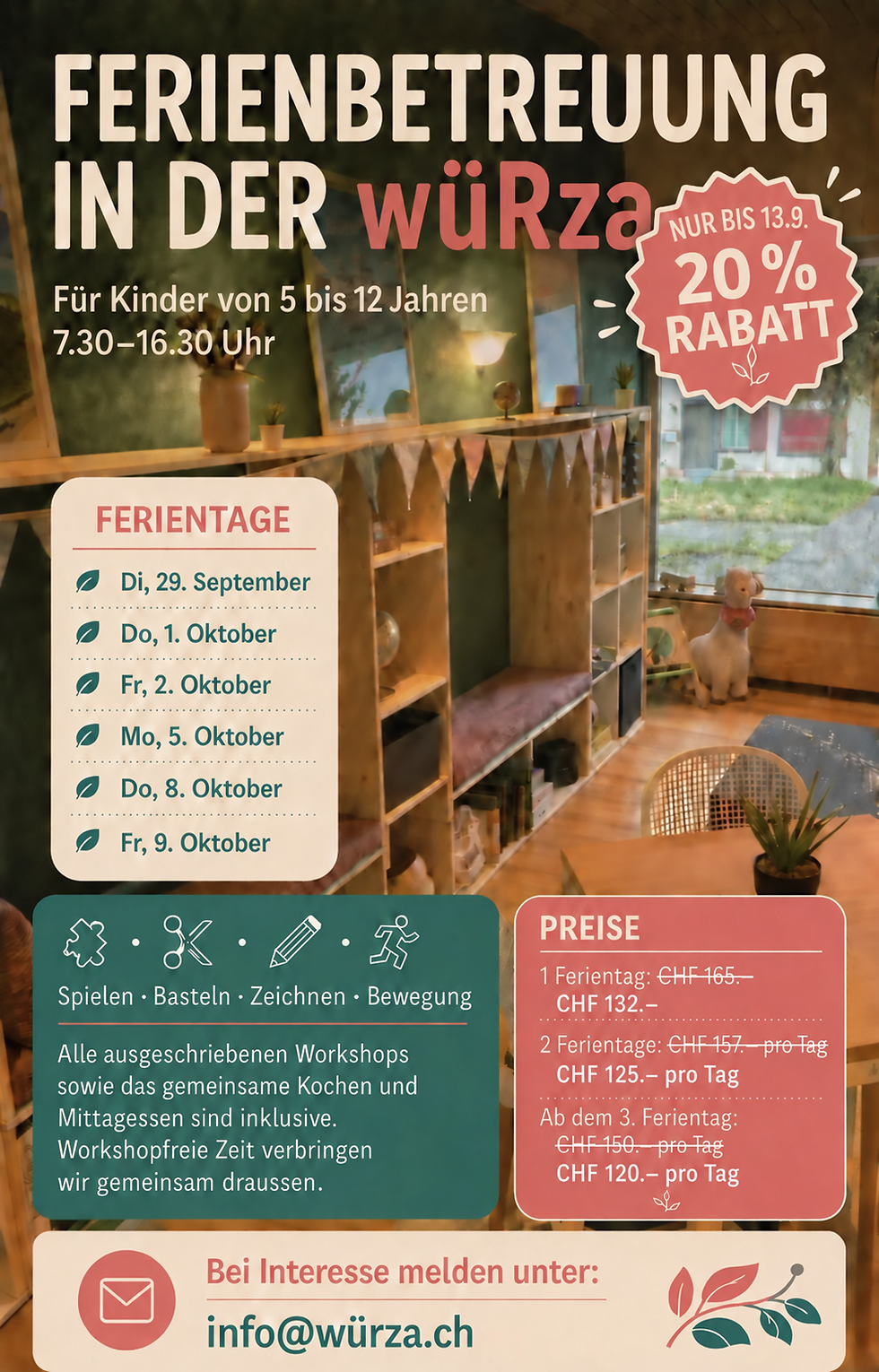 20% Rabatt Ferienangebot nur für kurze Zeit