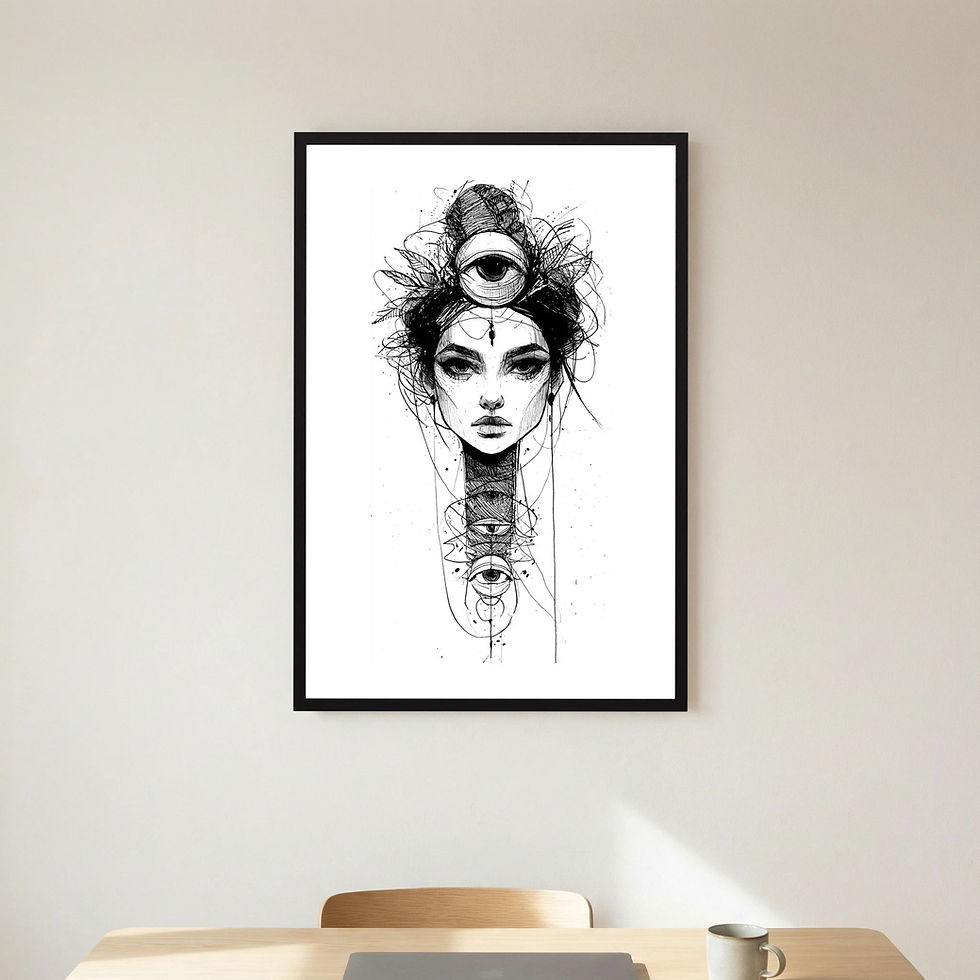 Miniatura: Third Eye Mystic Portrait Art Print | Ink Illustration