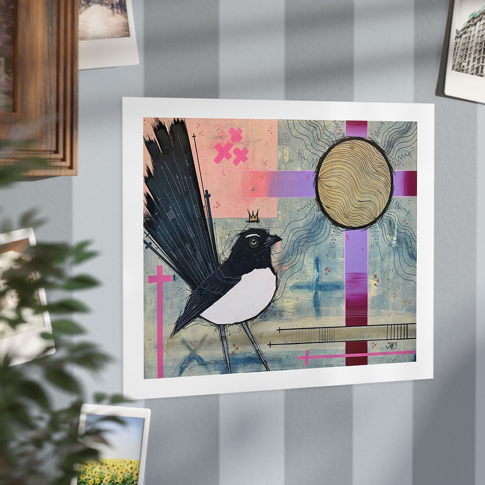 Miniatura: Djiddy Djiddy Art Print — Mixed Media Bird Wall Art (Unframed)