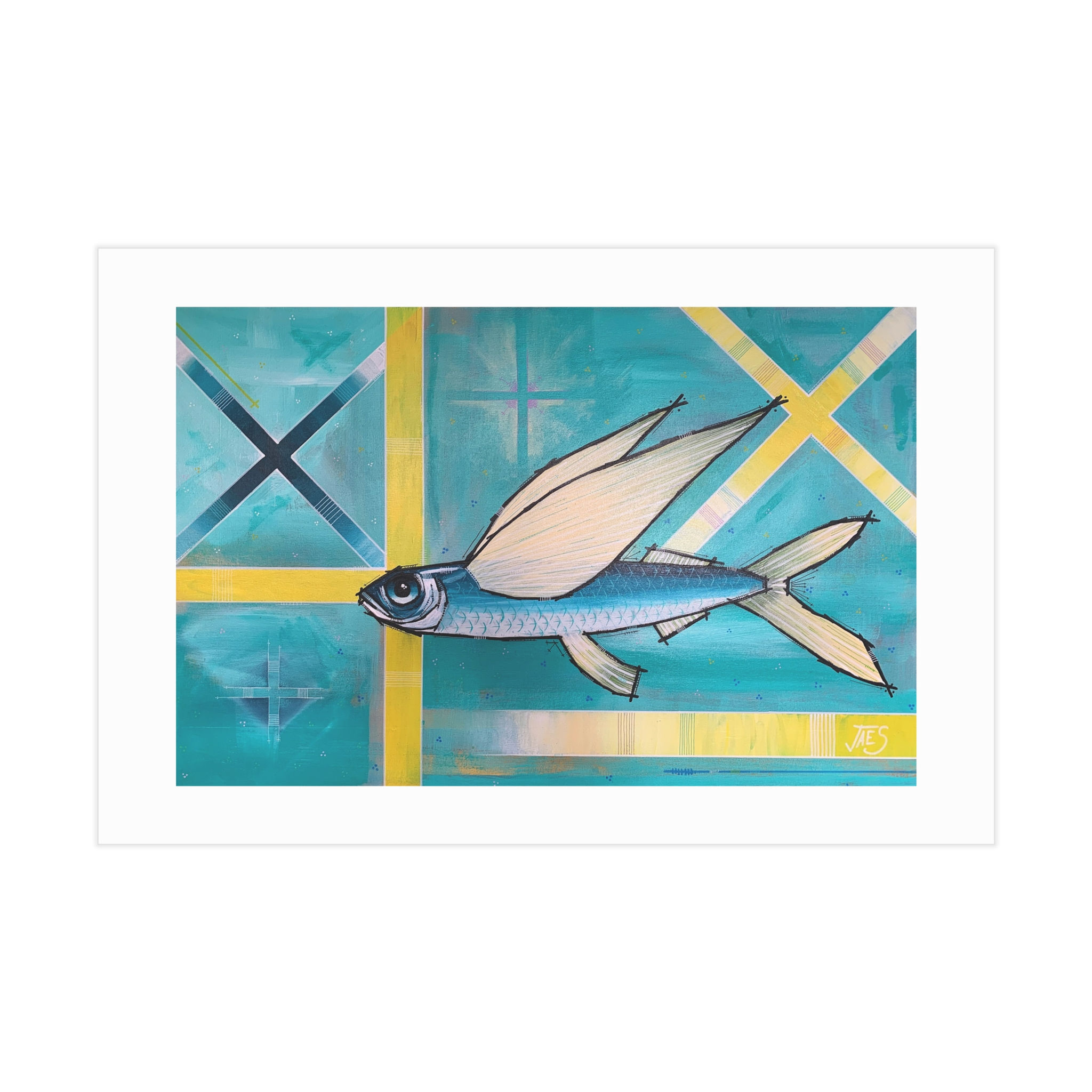 Flying Fish Art Print — Teal Nautical Wall Decor