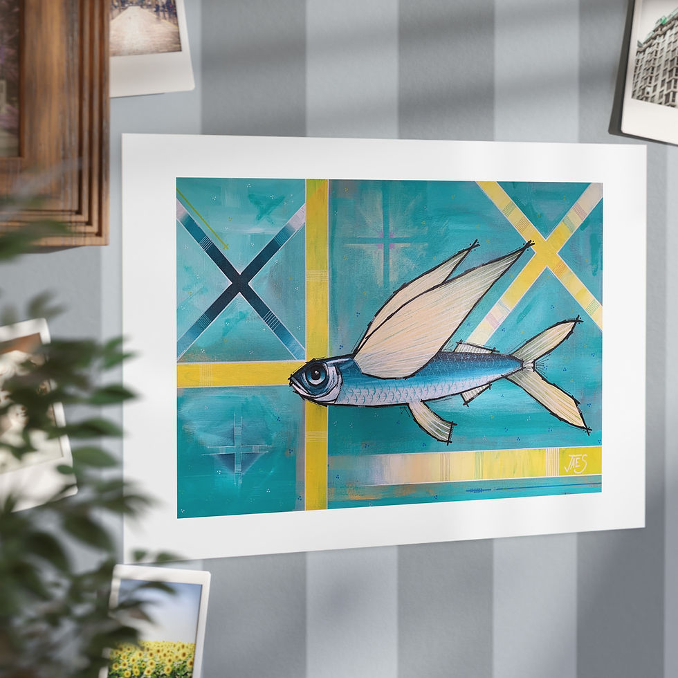 Thumbnail: Flying Fish Art Print — Teal Nautical Wall Decor