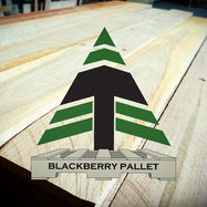 Blackberry Pallet logo over stacked hardwood lumber, highlighting new pallet production using sustainably sourced wood from within the Turman Group family of forestry product companies.