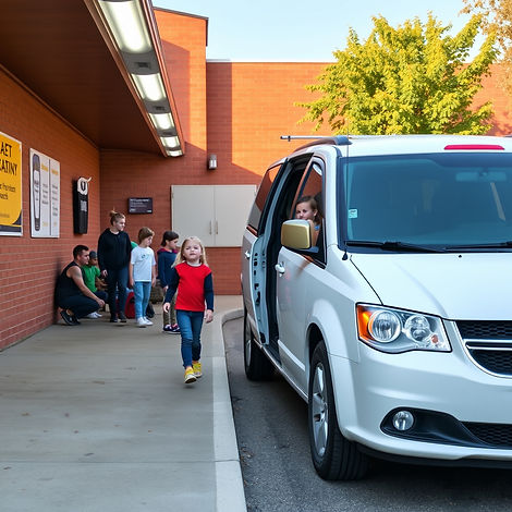 white dodge caravan van kids line up for school.jpg