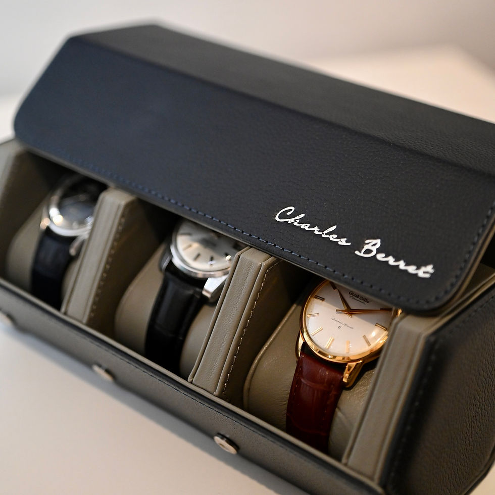 Thumbnail: Premium Octagon Leather Watchbox (3 pax) - Navy Blue