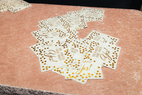 a bunch of napkins that say yes on them