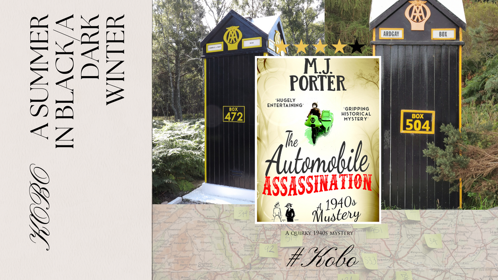Image shows the cover for The Automobile Assassination with two AA sentry boxes in the background, as well as a 1940s map.