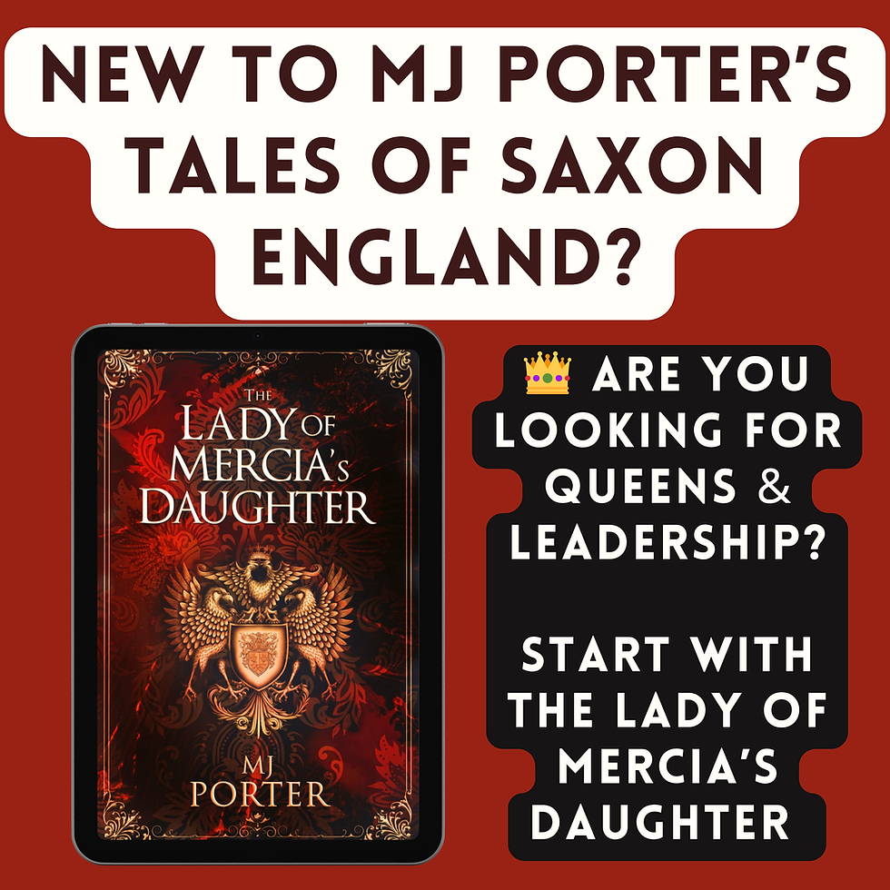 Image shows the book cover for The Lady of Mercia's Daughter, showing a double-headed eagle image on a red background