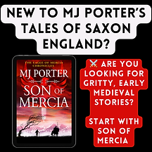 Imag shows the cover for Son of Mercia, which shows a young boy following a mounted warrior.