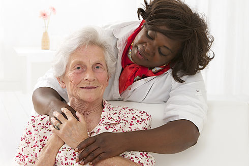happy senior patient with friendly femal