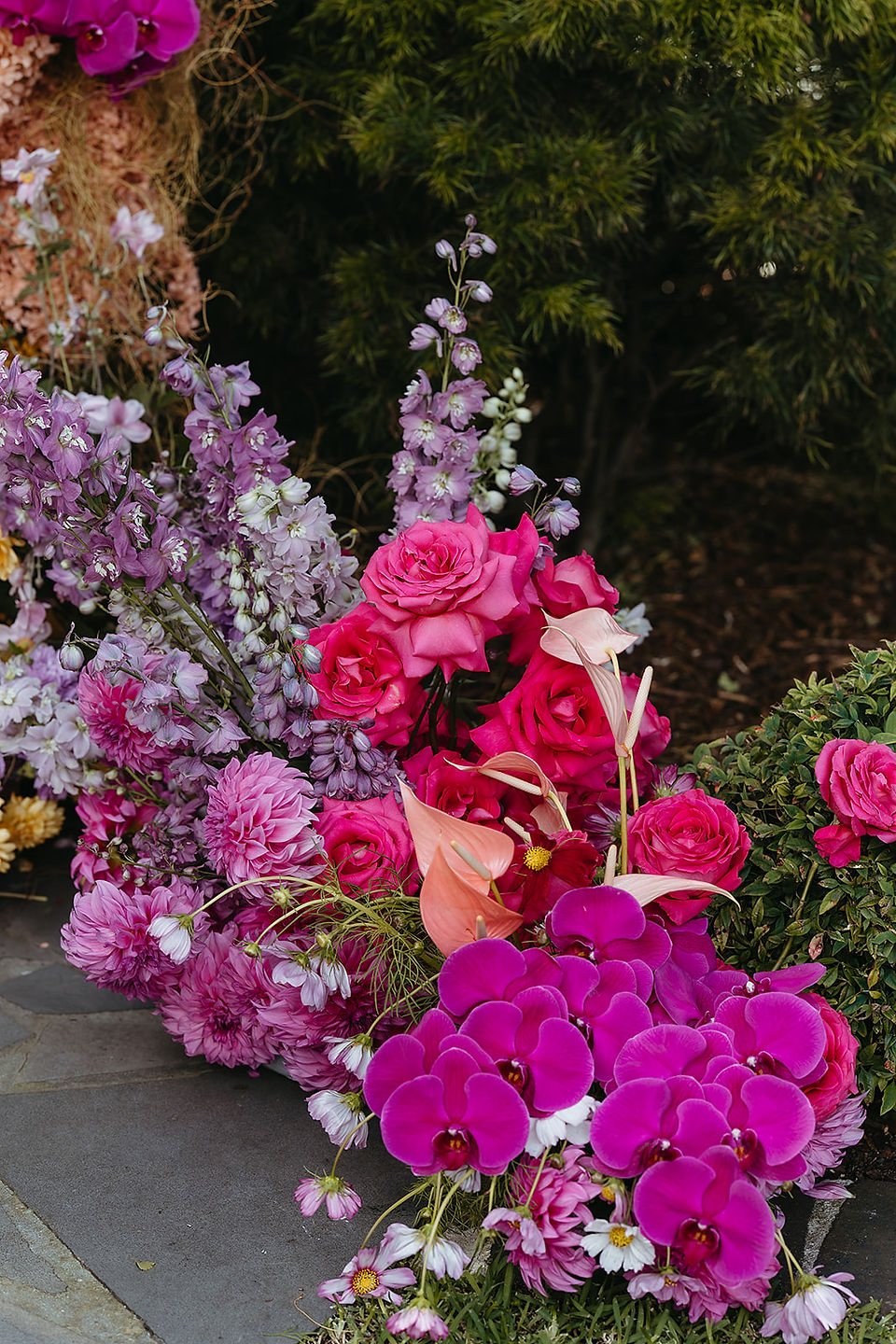 Modern floral backdrop for city wedding