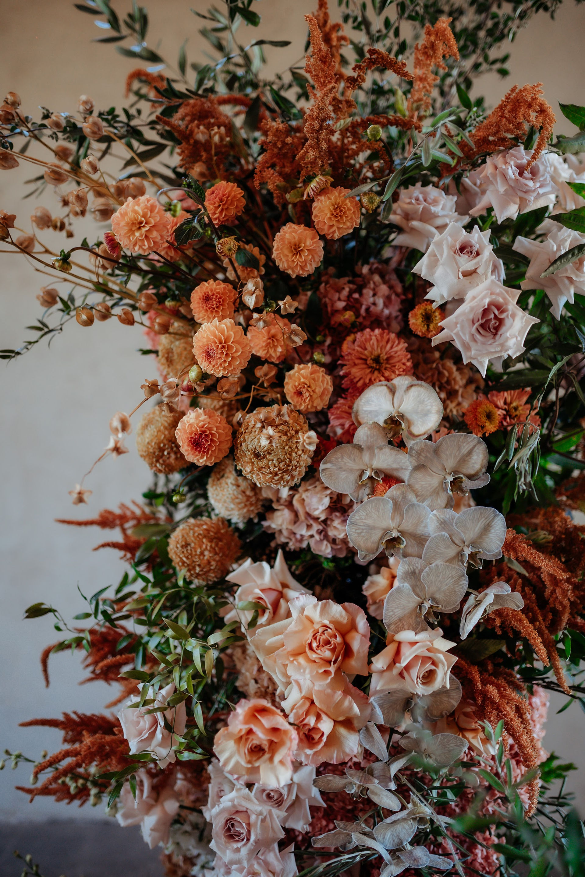 Large floral ceremony installation in summer at Stones of the Yarra Valley