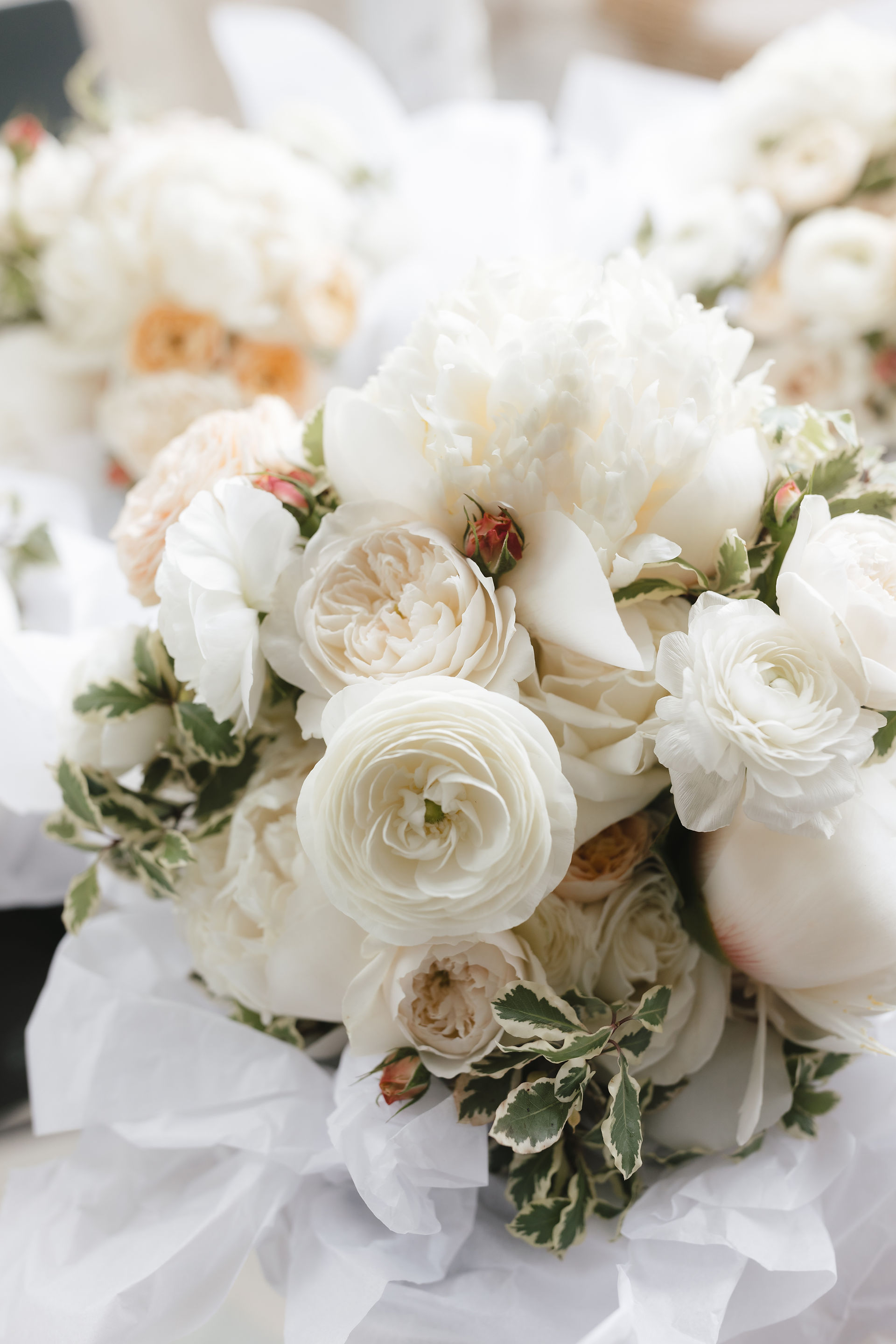 spring wedding bouquet with peony and garden roses