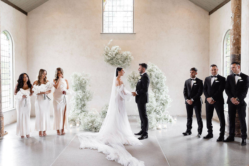 Elegant ethereal babies breath ceremony installation at Stones of the Yarra valley