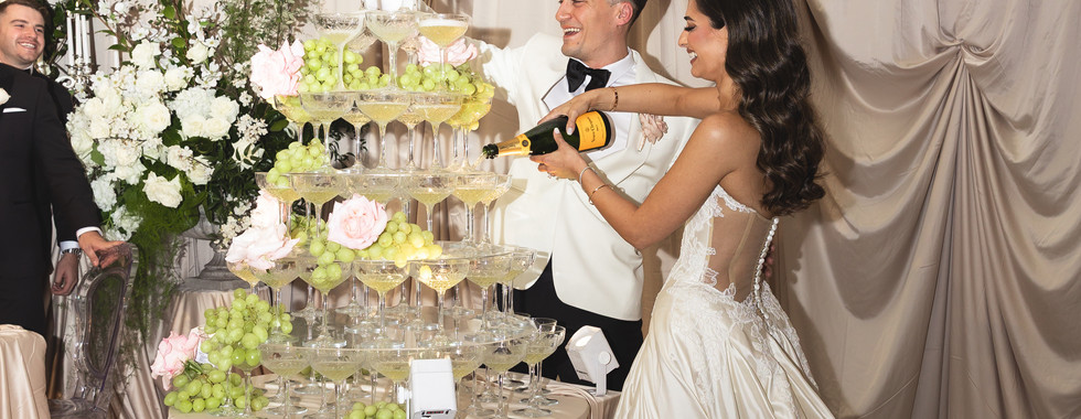 Wedding flowers and champagne tower, State Library Victoria Melbourne