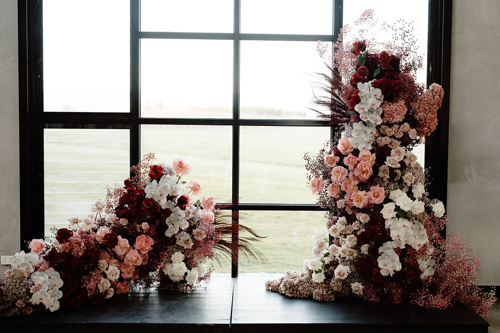 Modern wedding flower installation at the Capella at ZonzoYarra Valley
