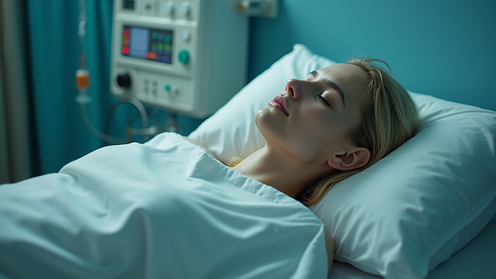 High angle view of a patient resting comfortably during ketamine infusion