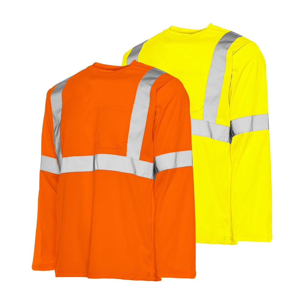 Long Sleeve Polyester Traffic T-Shirt, 2″ Refl. Tape