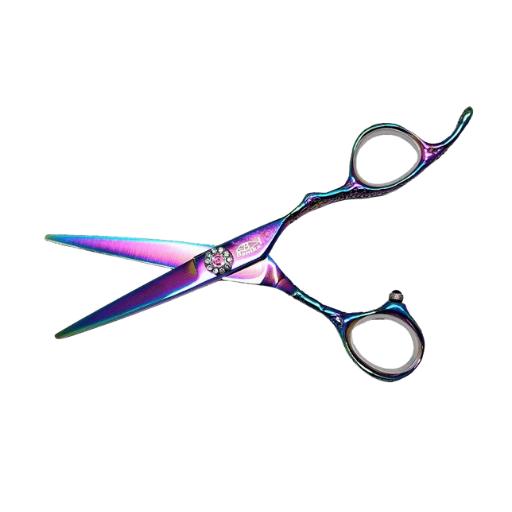 Open pair of Pink Magenta Hair Stylist Scissors