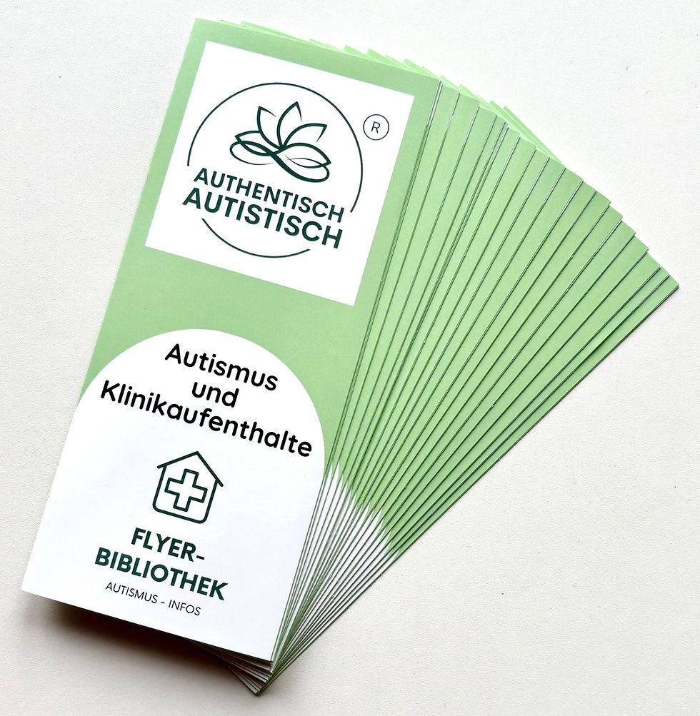Bild von einem Flyer mit der Aufschrift: Autismus und Klinikaufenthalte