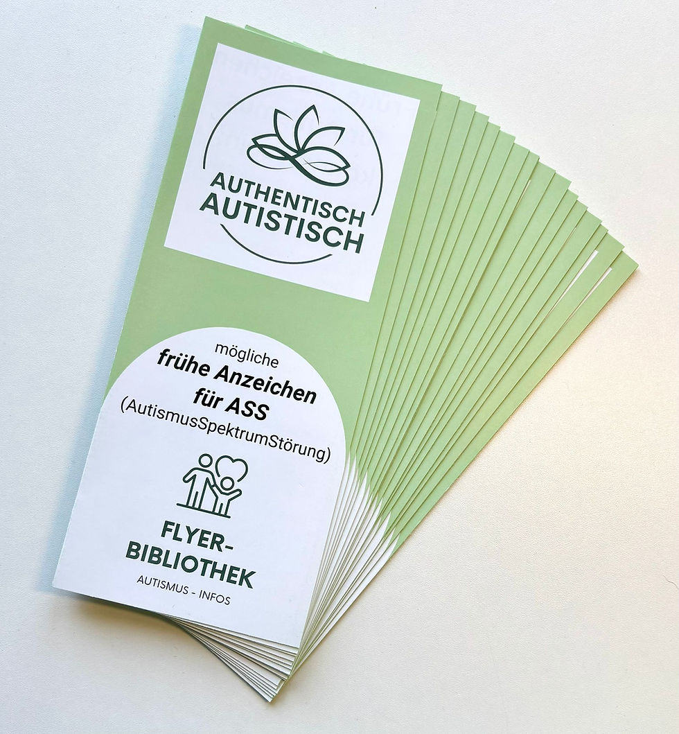 Bild von einem Flyer mit der Aufschrift: Mögliche frühe Anzeichen für ASS (Autismus-Spektrum-Störung)