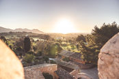 View across the Mallorcan countryside from the retreat finca at sunset