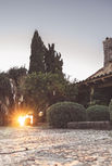 Evening sun shining through the Mediterranean garden at a Mallorca finca