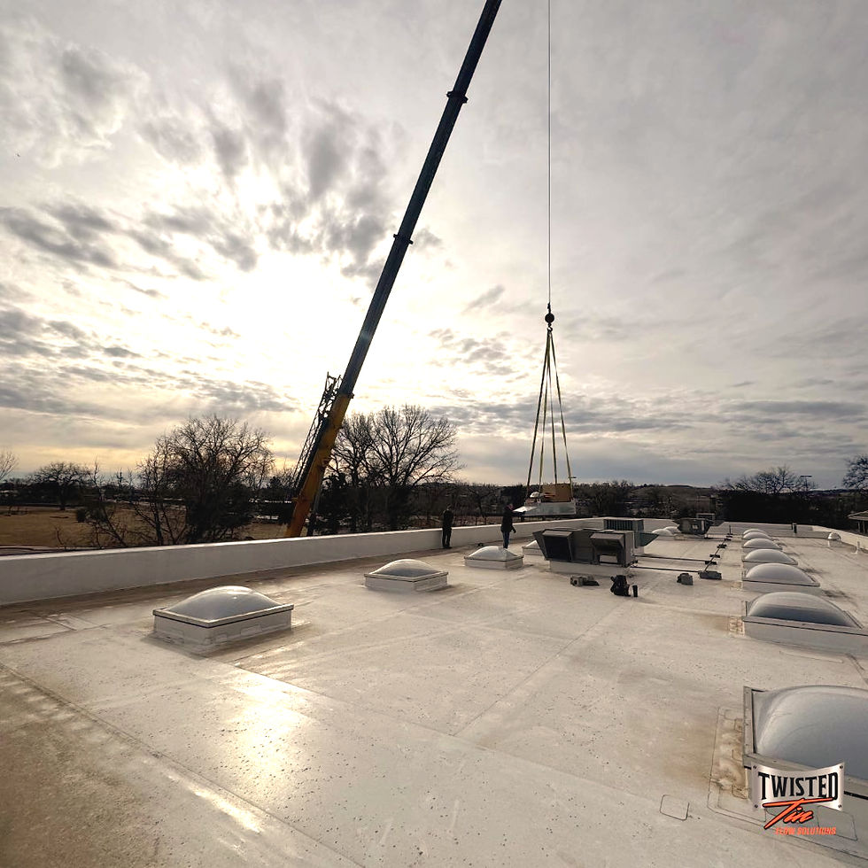 A roof of a commercial building have HVAC installed.