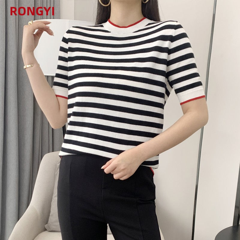 Miniatura: Camiseta feminina listrada, 100% algodão.