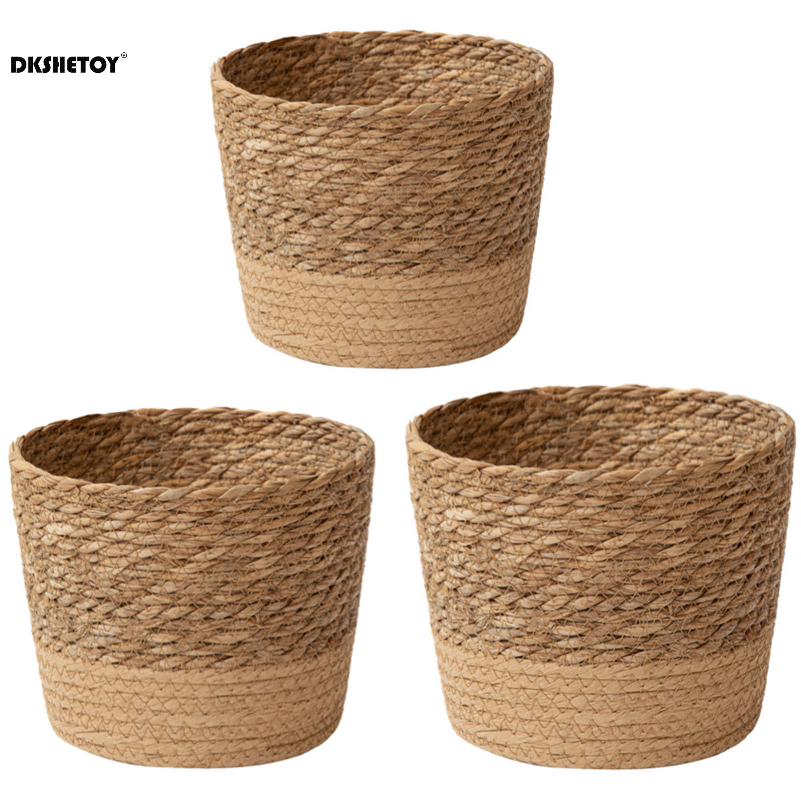 Vaso de flores trançado com algas marinhas naturais, estilo vintage.