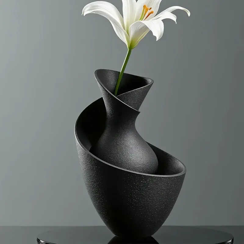 Miniatura: Vaso Nórdico Minimalista, Enfeite de Mesa com Toque de Luxo e Arranjo Floral.