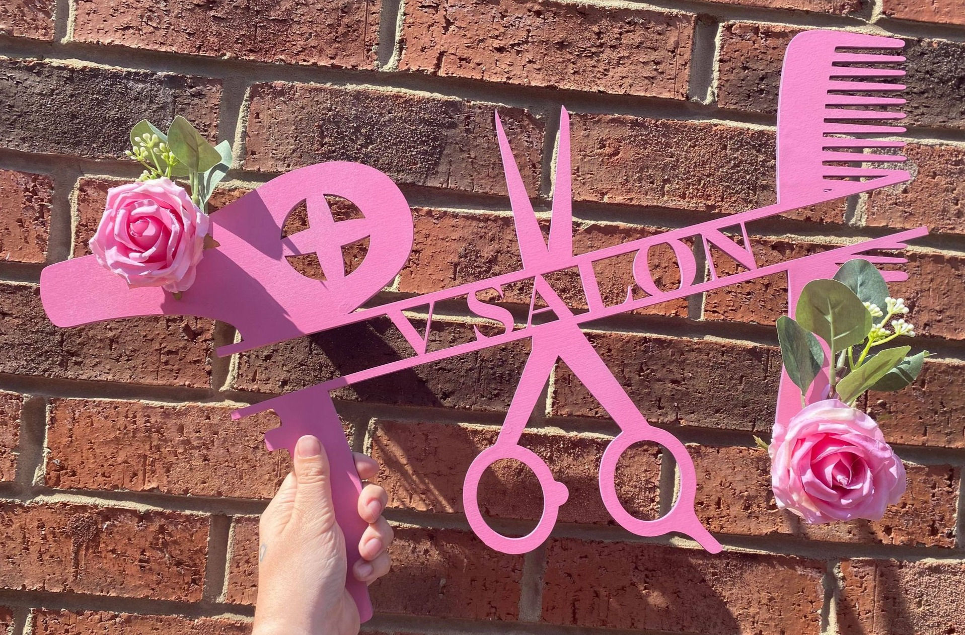 Hairdryer, Scissors & Comb Sign with Personliased Wording