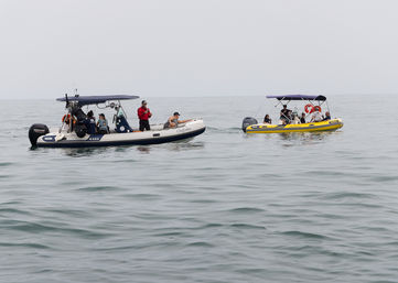 Barcos cinematográficos navegando en el mar.