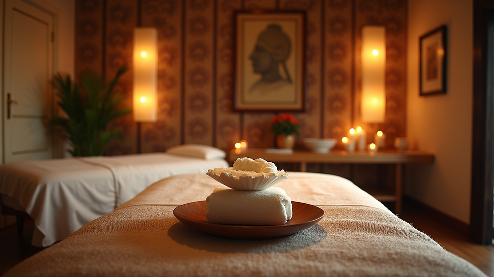 Eye-level view of a massage room with traditional Thai decor