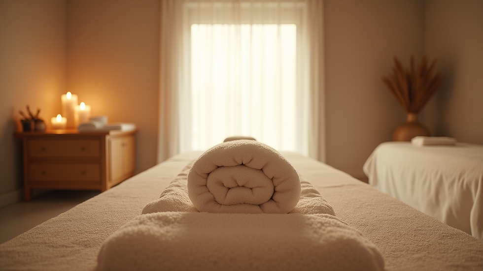 Eye-level view of a wellness room prepared for therapeutic massage