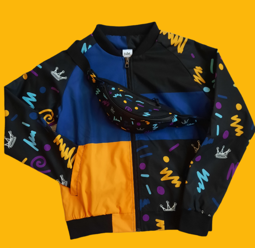 Scratch 90s theme pattern jacket and bumbag