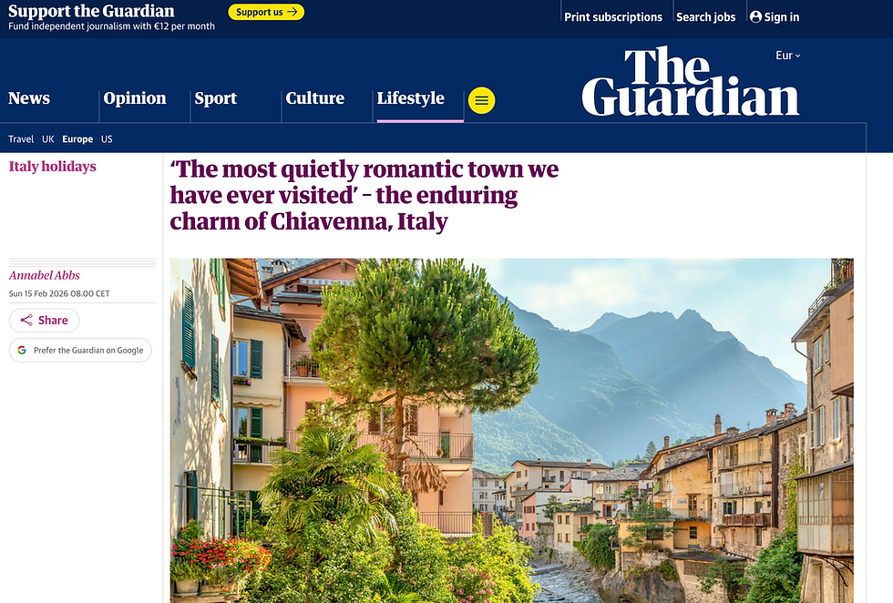 The Guardian Crowns Chiavenna: "The Most Quietly Romantic Town We Have Ever Visited." A Triumph for the Cittaslow Spirit