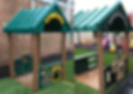 4' x 4' green kids playhouse convenience store and gas station  with sign, chalkboard, shelves, gas pump at daycare school